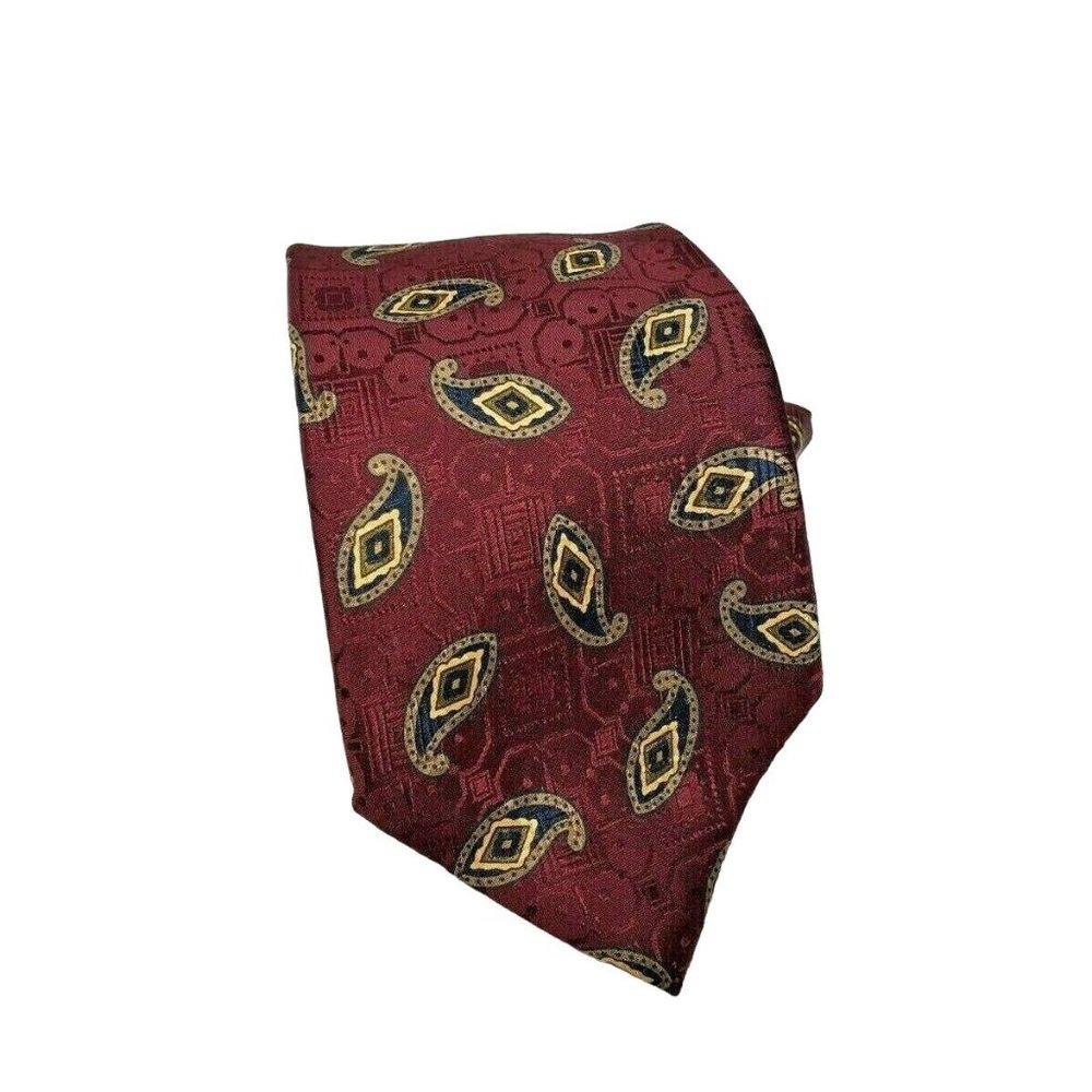 Italian Hand Printed Kenneth Gordon Paisley Burgundy U.S.A Made Necktie